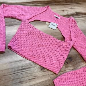 $40 New American Eagle XL Crochet Square Neck Open Back Sweater Bubblegum Pink